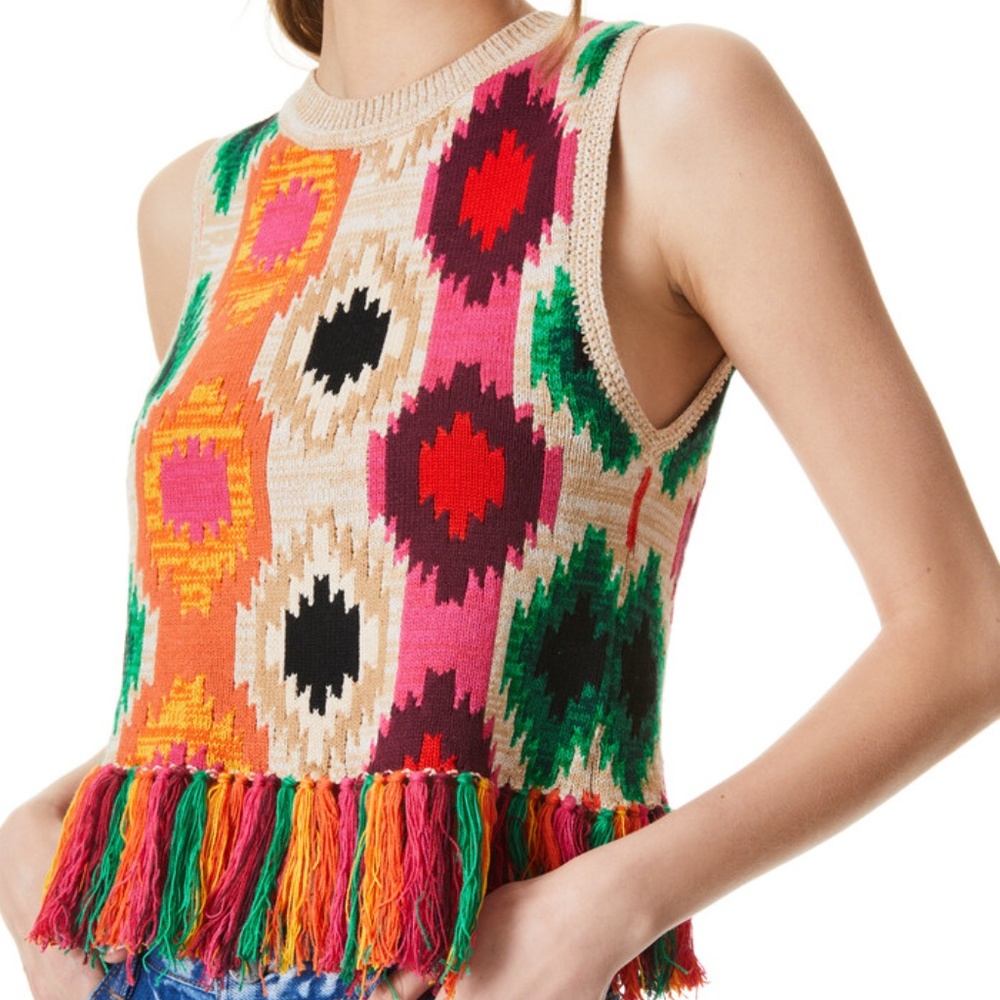Alice + Olivia Reva fringe sleeveless sweater